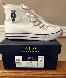 Polo Ralph Lauren Hamptyn Hi II Bear Sneakers Size 2 Youth White Shoes Kids - Picture 1 of 1
