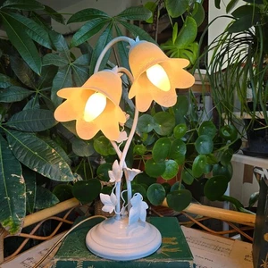 Vintage table lamp swan neck glass tulip shades bohemian cottagecore 2 arms - Picture 1 of 12