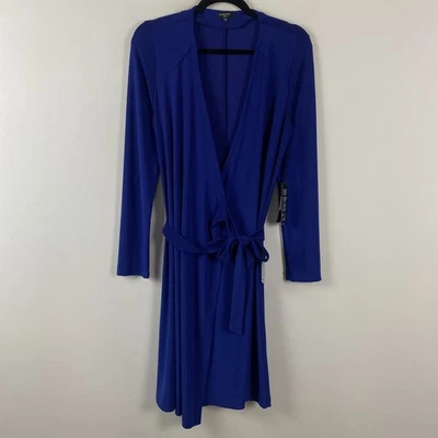 Komarov Slinky Stretch Solid True Wrap Dress Size Medium Deep Blue - Image 1 of 4