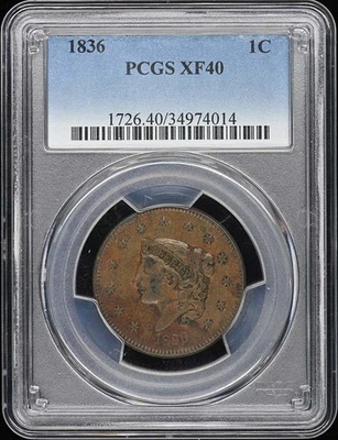 1836 1C Coronet Head Cent PCGS XF40BN - Image 1 of 4