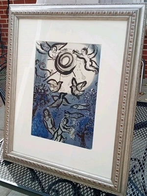 Marc Chagall Original 1960 Litografia de Pedra CRIAÇÃO da Série Bíblica Emoldurada - Imagem 1 de 4