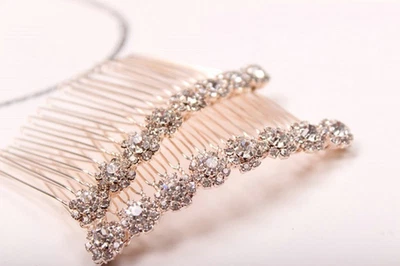 ® Aleación de Alta Calidad Diamante Tiara Peine Accesorios para el Cabello Tenedor para el Cabello (2 piezas) Oro Rosa Foto 1 de 4