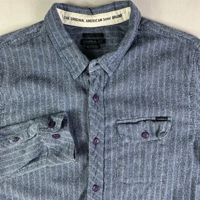 O'Neill Flannel Shirt Mens Medium Gray Blue Striped Long sleeve Button up - Image 1 of 4