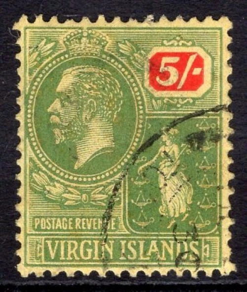 VIRGEN IS 1922-28 KGV DEFINITIVO 5/- VALOR SUPERIOR CDS MUY FINOS USADOS. GIBONES 101. Foto 1 de 1