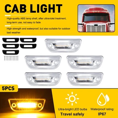 5pcs Amber Light LED Roof Cab DRL Markers For Peterbilt 579 &Kenworth T680 T770 - Image 1 of 4