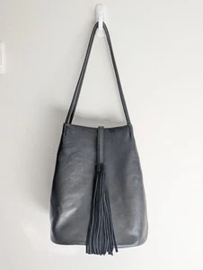 STREET LEVEL Black Bucket Bag Tote Suede Tassel Shoulder Boho Faux Leather - Picture 1 of 11