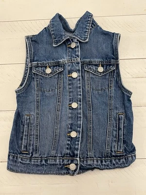 Old Navy Girls Blue Denim Jean Winter Vest With Pockets & Button Medium Size 8 - Image 1 of 3
