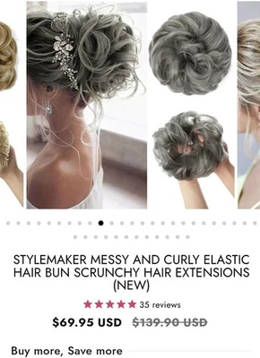 Extensiones crujientes BNB Heaven Messy Rizado Hair Bun gris - Lote de 2 - Nuevo  Foto 1 de 4