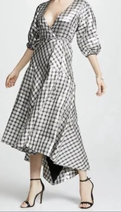 GANNI "Lagarde" 100% silk wrap dress in silver size 38/M/US6/UK10 BNWT - Picture 1 of 19