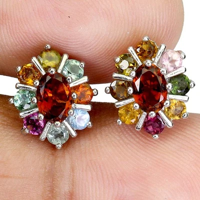 Pendientes de plata de ley 925 ovalados citrino 6x4 mm turmalina piedras preciosas joyería Foto 1 de 4