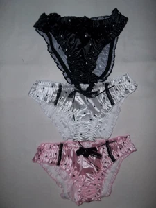 Shein tween girls 3pk ruffle satin polka dot bikini panties pink/white/black - Picture 1 of 2