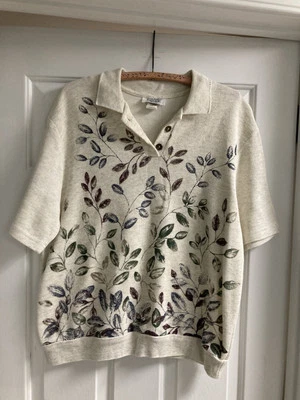 Womens Vintage Teddi Size L Sh Sleeve Collared Jersey Pullover with 3 Buttons.  - Image 1 of 4