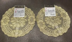 Vintage X2 Dentelle Dognin French Lace Coaster Round 6” Made In France GOLD NEW - Picture 1 of 6