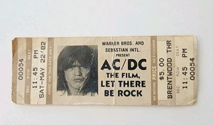 RARE AC/DC The Film Let There Be Rock Ticket Stub Bon Scott May 22 1982  - Picture 1 of 2