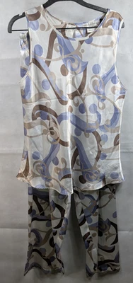 Jones New York Pajama Set Womens Sz M Abstract Print Sleeveless Top Pants satin - Image 1 of 4
