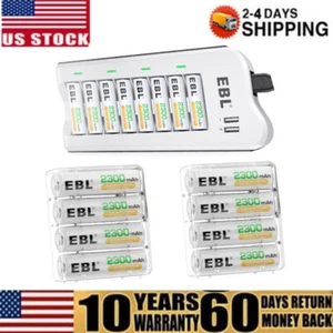 EBL AA Rechargeable Batteries 16x lot,  & AA AAA Battery Charger w/ USB - Picture 1 of 16
