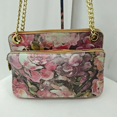 Bolso Bandolera Convertible de Cuero Valentina Rosa Púrpura Floral Foto 1 de 4