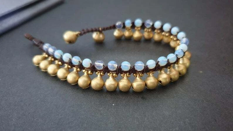  波希米亚 Jingling 月光石黄铜铃铛手链脚链 — 第 1/1 张图片