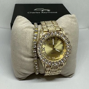 Charles Raymond ST10327LA Women's Gold Crystal Analog Watch With Bracelet YAY115 - Picture 1 of 11