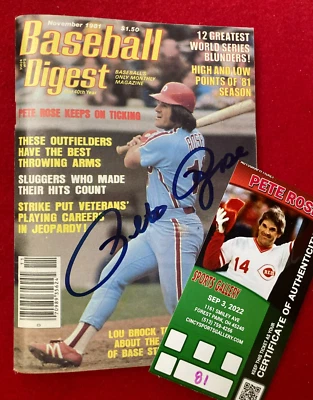 Nov. 1981 Baseball Digest PETE ROSE Philadelphia Phillies Magazine Signed w/ COA - Изображение 1 из 4
