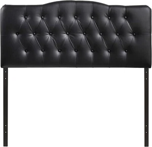 Modway Annabel Tufted Button Faux Leather Upholstered Queen Headboard in Black - Picture 1 of 5