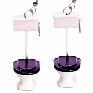 Funky TOILET EARRINGS Funny Plumber Bathroom Theme Gag Fun Charm Novelty Jewelry - Picture 1 of 3