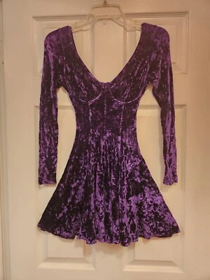 VINTAGE 90's PURPLE CRUSHED VELVET SKATER DRESS CONTEMPO CASUALS XXS-XS - Image 1 of 4