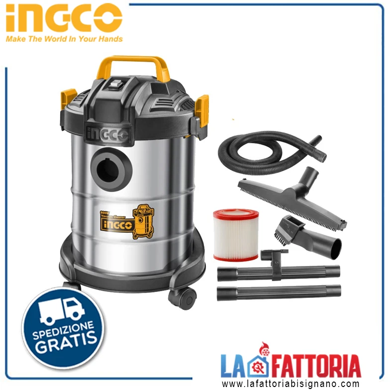 ASPIRAPOLVERE-LIQUIDI INOX 12L 800W INGCO - Immagine 1 di 2