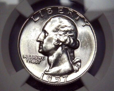 1957 D Washington Quarter - NGC MS64 - FS-501 Misplaced MM - Bright White Beauty - Image 1 of 4