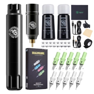 Dragonhawk Wireless Tattoo Kit Rotary Pen Maschine Batterie Cartridge Nadeln Set