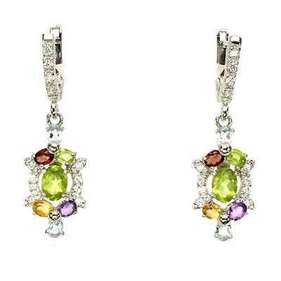 GENUINE AMETHYST,GARNET,PERIDOT,CITRINE,TOPAZ &CZ 14K ON 925 SILVER DROP EARRING - Image 1 of 3