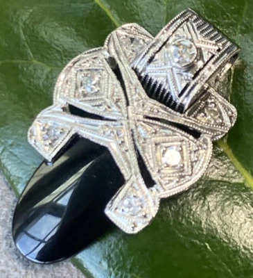 Colgante Art Deco Platino Oro Blanco 14K OMC Diamante Ónix Torpedo Joyería Fina Foto 1 de 4