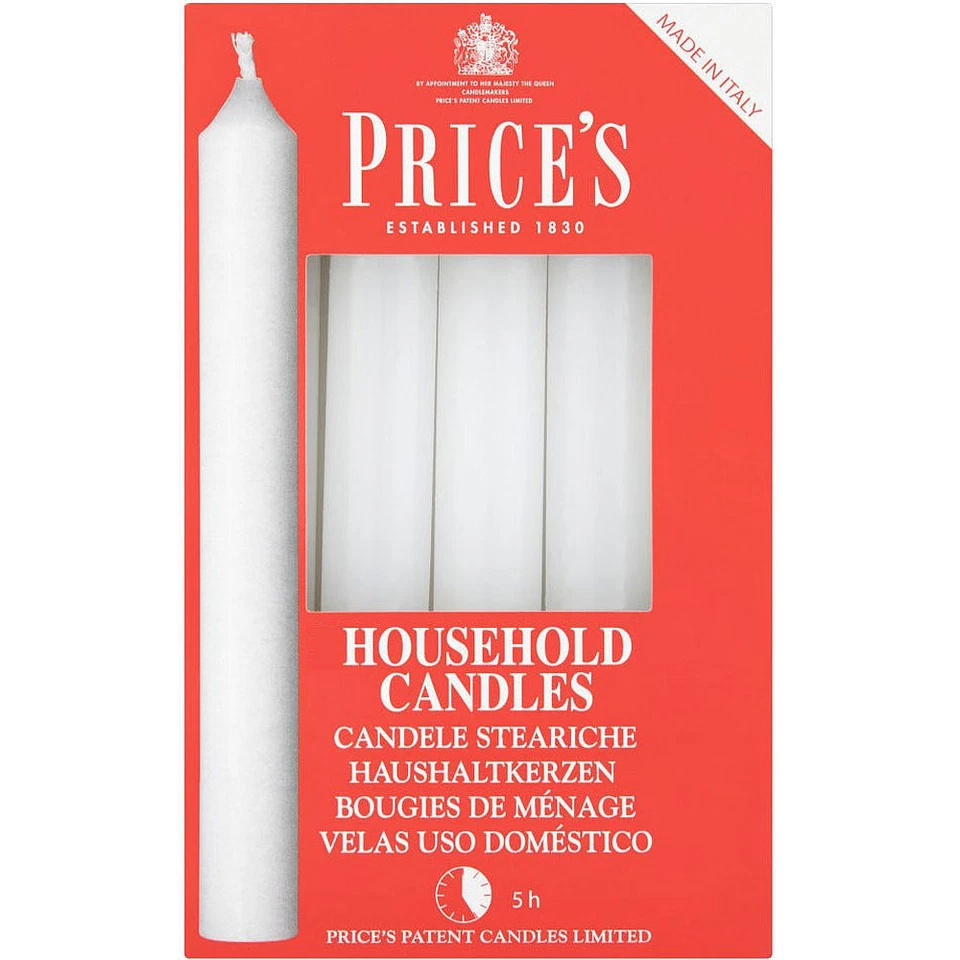 10 PACK Price's Short Thick White Wax Household Candles 5 Hour Burn 16cm 6" - Image 1 of 1