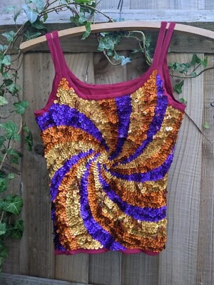 Chaleco elástico espiral lentejuelas psicodélicas vintage.  Foto 1 de 4