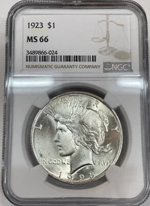 1923 - NGC MS66 FRIEDENSDOLLAR!! Super Gemmy, hellweiß, voller Glanz!! - Bild 1 von 2
