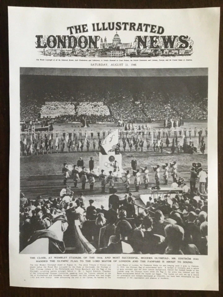 LONDON NEWSPAPER/POSTER 14TH AUGUST 1948 OLYMPIC CLOSE AT WEMBLEY & 11TH JULY 51 - Image 1 of 4