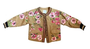 Chaqueta Anthropologie Floral Punta de Aguja Bomber Maeve Marrón Rosa Frente a Presión Med - Imagen 1 de 19