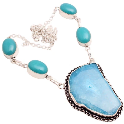 Collana In Argento Placcato Con Gemma Di Quarzo Solare Fatta A Mano Regalo 27 G - Immagine 1 di 3