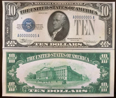 Reproduction USA  $10 Bill 1933 Silver Certificate Copy USA Currency Read Below - Image 1 of 4