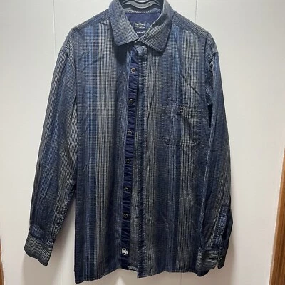 Camisa Nat Nast Para Hombre Talla Grande Azul Blanco Rayas Abotonada Manga Larga Foto 1 de 4