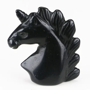 2" Natural Obsidian Quartz Crystal Gemstone Carved Unicorn Figurine Carving 139 - Picture 1 of 6