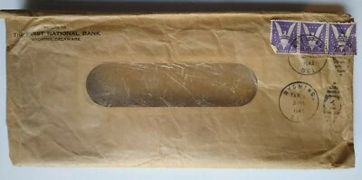 Wyoming Delaware Cover First National Bank of Postmark Win The War 3 Cent  1945  - Image 1 of 4