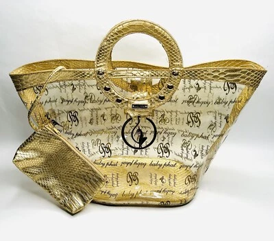 Bolso de mano dorado para mujer Baby Phat transparente con bolsa Foto 1 de 4