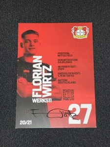 2020-21 Florian Wirtz Original Hand Signed Bayer Leverkusen RC Autograph Card - Picture 1 of 3