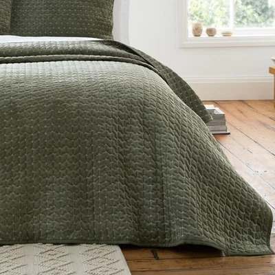Bianca Attica Velvet Bedspread 240x260cm Or Matching Pillowshams Green - Image 1 of 4