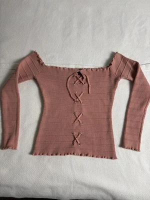 Camisa Ambiance Apparel Y2K manga larga para mujer con cordones fuera del hombro - grande Foto 1 de 4