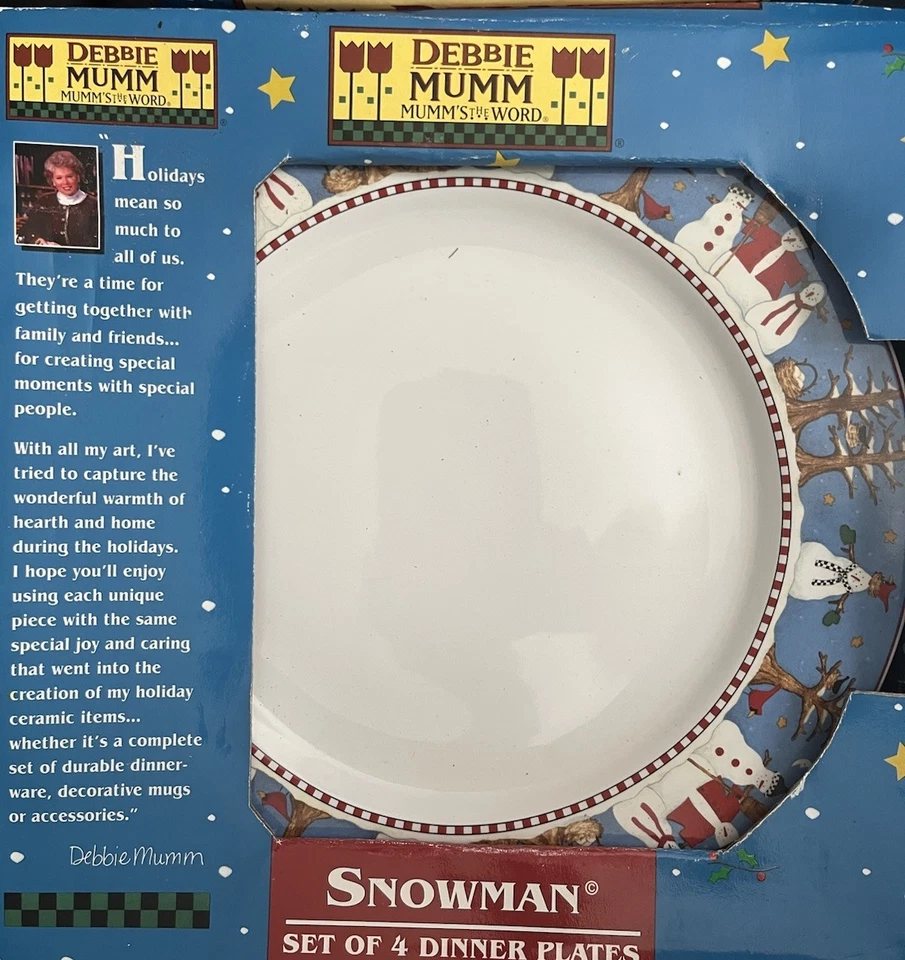 "Platos de cena Sakura muñeco de nieve Debbie Mumm de 10,75"" en caja abierta" Foto 1 de 1