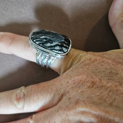 Silpada R2761 Black & White Spiderweb Zebra Jasper Faceted - Image 1 of 3