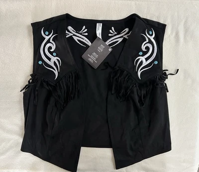 NUEVO Adulto Country Western Vaca Niña Chaleco Flecos Halloween Disfraz Talla S/M Foto 1 de 4