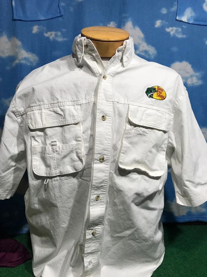 Camisa Polo Bass Pro Shops Blanca Pesca Cabelas XL Bolsillos Botones C2 Foto 1 de 4